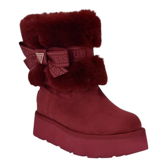 GUESS Women's Denla Cold Weather Faux Fur Cozy Booties Dark Red Size 8 - Picture 1 of 5